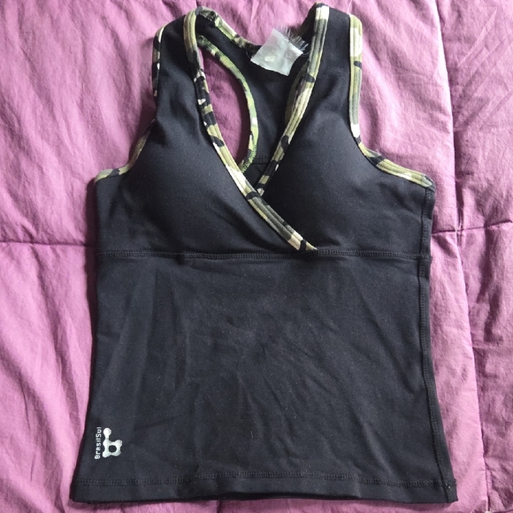 Brasil Sul Black & Camo Green Mock Wrap Tank Top With Removable Cups Size M - Picture 2 of 8